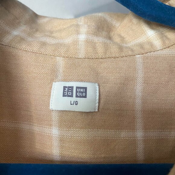 UNIQLO Beige and White Windowpane Long Sleeve Button Down Shirt Size L - Picture 5 of 5